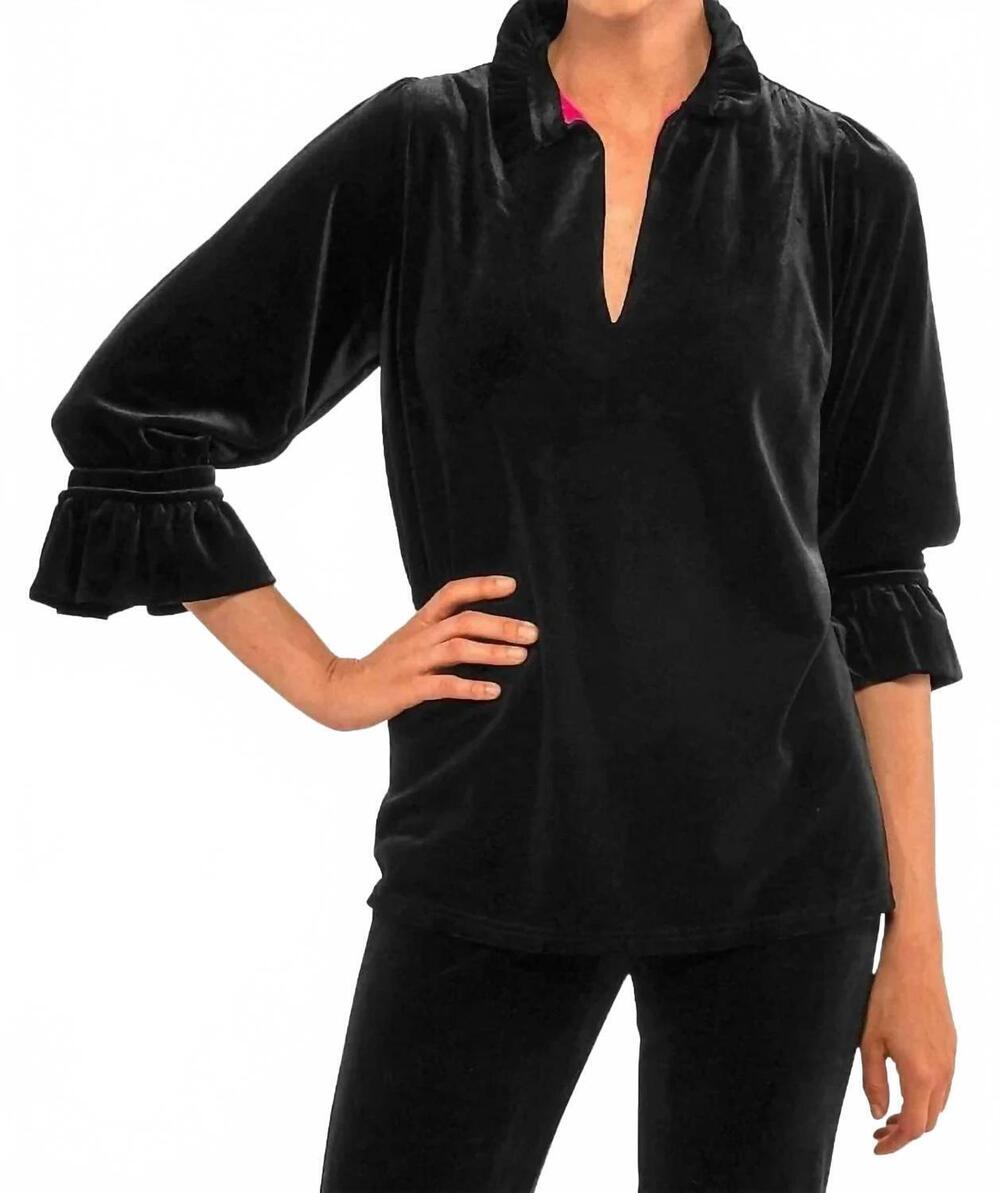 NEW GRETCHEN SCOTT ruffle neck tunic top in black
